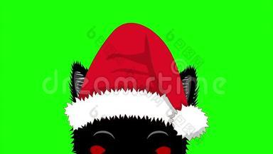 黑猫和圣诞帽偷吃。 圣诞贺卡。